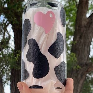 Cow print glass cup